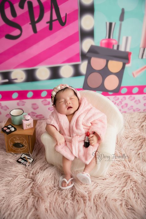 Newborn Photography having a little fun at the spa Fun Newborn Photography, Spa Newborn Pictures, Spa Day Newborn Photo, Princess Theme Newborn Photoshoot, Newborn Sink Bath Photography, Diy Newborn Wraps Photography Props, Picture Props, Newborn Pics, The Spa