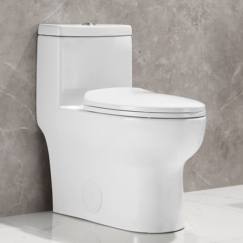 DeerValley DV-1F026 Dual Flush Elongated Standard One Piece Toilet with Comfortable Seat Height, Soft Close Seat Cover, High-Efficiency Supply, and White Finish Toilet Bowl (White Toilet) - - Amazon.com Bottles Decoration Wedding, Bathroom Sink Design, Powder Room Wallpaper, Dual Flush Toilet, Elongated Toilet, Outdoor Bath, Small Toilet, Attic Remodel, Surf Shack