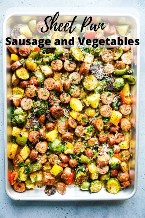 Delicious dinner for the whole family is ready in just under 30 mins with Sausage and Veggies roasted together in a sheet pan with some spices. This is Whole30 approved and Paleo friendly. It is an easy recipe for meal prep. #sheetpan #sheetpandinner #whole30 #paleo Sheet Pan Sausage And Veggies, Pan Sausage And Veggies, Veggies Roasted, Sausage And Vegetables, Sheet Pan Sausage, Sausage And Veggies, Cooking Curry, Sheet Pan Dinners Recipes, Dinner Meal Prep