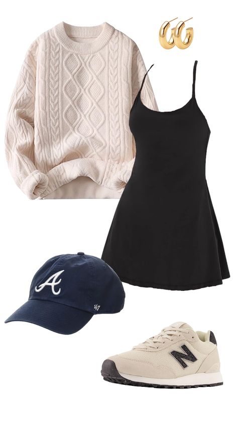 Whether it is runnign errands, attending a ball game, or enjoying a picnic in the park. This is the perfect transitional oufit. Sweater, dress, tennis dress, athletic dress, tennis skirt, new balance, new balances, womens new balances, new balance outfit, comfy chic, gold jewelry, chunky gold earrings, coastal grandma, braves, atlanta braves, baseball outfit, baseball game, baseball hat, ball cap, hat outfit, errands outfit, spring to summer, spring outfit, transitional outfit, amazon fashion Tennis Dress Outfit, Lazy Outfit, Adrette Outfits, Outfits Vacation, Crochet Spring, New Balance Outfit, Style Parisienne, 2024 Outfits, Europe Outfits