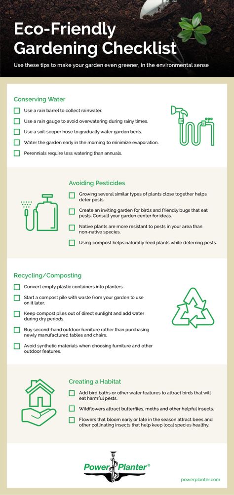 Eco-Friendly Gardening Checklist [Infographic] | ecogreenlove Eco Yard, Ikea Garden, Horticulture Therapy, Frugal Gardening, Veggie Gardens, Winter Vegetables Gardening, Homestead Life, Community Gardens, Plant Tips