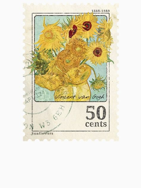 "Van Gogh Sunflowers Stamp" Classic T-Shirt for Sale by mrdavidhowell | Redbubble Post Card Sticker, Sunflower Van Gogh, Van Gogh Tattoo, Dream Stickers, Stamp Graphic, Postcard Sticker, Phone Cover Stickers, Sunflower Sticker, Sunflower Illustration