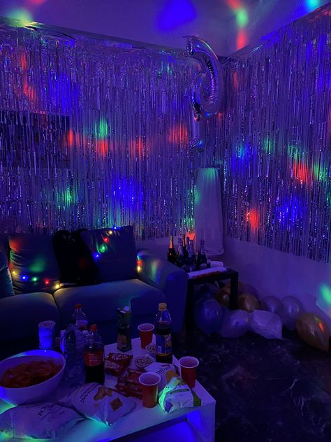 Basement Party Decorations, Euphoria New Years Party, How To Cover Garage Walls For A Party, Euphoria Party Aesthetic, Euphoria Theme Party, 2000s Birthday Party Theme, Euphoria Dress, Euphoria Party, 18th Birthday Party Themes