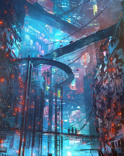 Sci-Fi Cyberpunk Illustrations by Dangiuz (aka Leopoldo D'Angelo) Kota Masa Depan, Ville Cyberpunk, Sci Fi Aesthetic, Art Cyberpunk, Sci Fi City, New Retro Wave, Cyberpunk Aesthetic, Cyberpunk City, Arte Cyberpunk