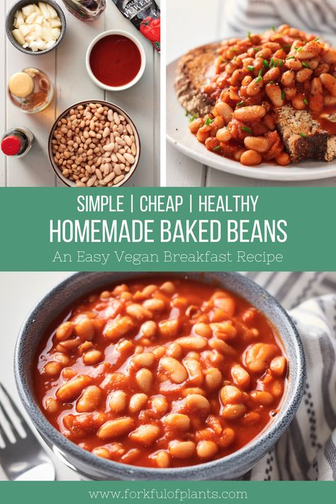 Baked Pinto Beans Recipe, Baked Beans Recipe Vegetarian, Great Northern Beans Recipe, Simple Vegan Breakfast, Vegan Baked Beans, Baked Beans Vegan, Healthy Baked Beans, Vege Dishes, Cheap Ingredients