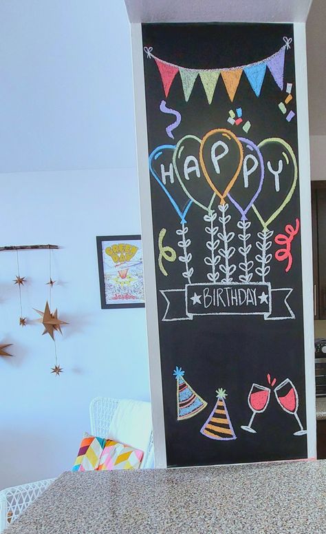 Happy Birthday Diy Posterboard, Birthday Boards, Chalk Wall, Happy Bday, Birthday Board, Birthday Diy, Mirror Art, Baby Party, Teaching Materials