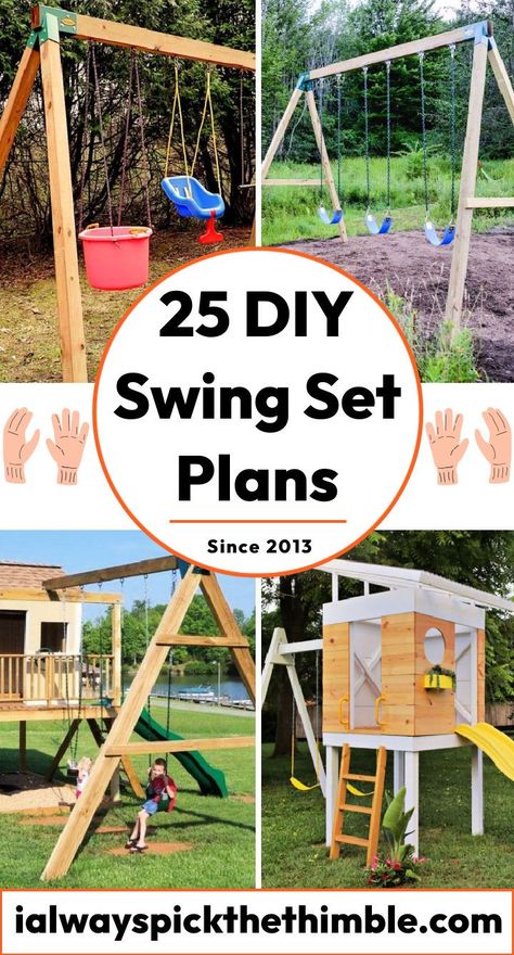 25 Free DIY Swing Set Plans: Learn Building a Swing Set Homemade Swing Set, Swingset Ideas, Diy Swing Set, Swing Set Plans, Swing Set Diy, Kids Yard, Diy Swing, Kids Backyard Playground, Kids Backyard