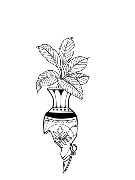 Vase With Plant Tattoo, Black Work Small Tattoo, Pot With Flowers Tattoo, South Of France Tattoo, Big Minimalist Tattoo, Broken Vase Tat, Small Vase Tattoo, Women Tattoo Designs Drawings, Vase And Flower Tattoo