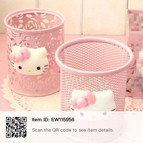 Pink Cubicle Decor, Pen Holder Ideas, Hello Kitty School Supplies, Hello Kitty Decor, Hello Kitty School, Hello Kitty Room Decor, Hello Kitty Bedroom, Mha Dr, Hello Kitty House