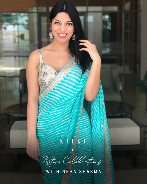 We love a gal in saree, and we absolutely loved @the_stylewali in this gorgeous sea blue leheriya saree. She chose this stunner for her Diwali celebrations. Can we all just agree on how perfectly she's captured the celebration essence? Saree Colours, Shaded Saree, Leheriya Saree, Berry Lipstick, Kalki Fashion, Neha Sharma, Saree Design, Diwali Celebration, Saree Models