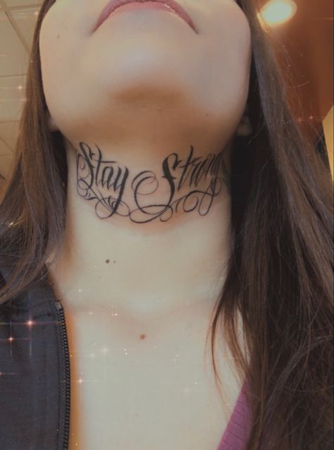 Whole Neck Tattoos Women, Throat Word Tattoo, Thug Tattoos For Women Neck, Nek Tattoo Woman, Women Throat Tattoo Ideas, Middle Of Neck Tattoo, Neck Name Tattoos Women, Front Of Neck Tattoo, Under Neck Tattoo