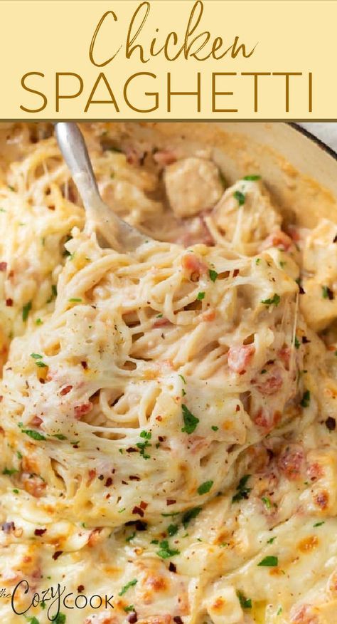 This Chicken Spaghetti Casserole is easy to assemble and makes a perfect weekday meal. This kid friendly recipe is made with 3 cheeses, rotel tomatoes, chicken, and spaghetti! Spaghetti Recipes Easy, Healthy Dinner Recipes For Family, Chicken Spaghetti Recipes, Recipes Healthy Dinner, Meal Train Recipes, Dinner Recipes For Family, Chicken Spaghetti, Pasta Dinner Recipes, Easy Casserole Recipes