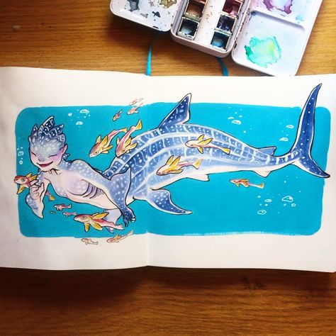 Whale Shark Mermaid, Dina Norlund, Shark Mermaid, Mermaid Sketch, Mermaid Drawings, Cute Whales, Alien Concept Art, Art Diary, Whale Shark