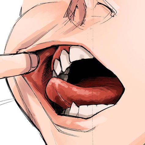 Yuto Sano Teeth, Yuto Sano Mouth, Tattoo Easy Draw, Mouth Open Drawing Reference, Fangs Drawing References, Teeth Reference Photos, Teeth Pose Reference, Anime Teeth Reference, Mouth With Fangs Drawing