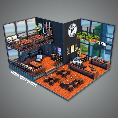 Restaurant Tycoon Designs, Roblox Restaurant Tycoon 2 Designs, Sims 4 Restaurant Ideas, Restaurant Tycoon 2 Ideas, Minecraft Restaurant Interior, Sims 3 Houses, Simple Coffee Shop, Aesthetic Home Kitchen, Incredible Tiny Homes