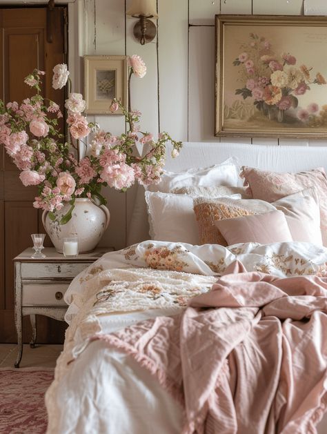 Visionary Victorian bedroom ideas incorporating timeless beauty with modern concepts Cozy Shabby Chic Bedroom, Modern Rococo Bedroom, Dusty Rose Bedroom Ideas Vintage, Antique Feminine Bedroom, Girly Victorian Bedroom, Bedding Styling Ideas, Pink French Country Bedroom, Granny Bedroom Aesthetic, Girly Cottage Core Bedroom