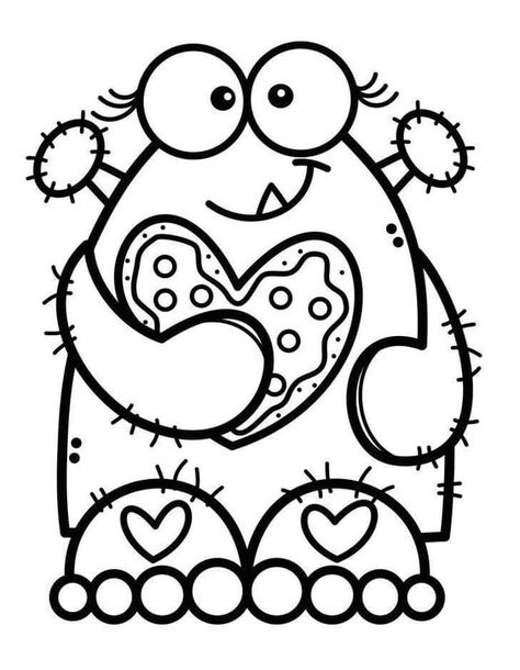 Color Monster Coloring Sheet, Halloween Clipart Black And White, Kindergarten Coloring Pages, Monster Coloring Pages, Monster Crafts, Valentines Day Coloring Page, Valentines Day Coloring, Valentine Cards Handmade, Colouring Pics