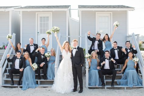 Read More: https://www.stylemepretty.com/vault/image/6731551 Steel Blue Weddings, Black Tux Wedding, Steel Blue Bridesmaid Dresses, Slate Blue Wedding, Dusty Blue Dress, Dusty Blue Bridesmaid Dresses, Blue Bridesmaid Dress, Blue Themed Wedding, Black Bridal