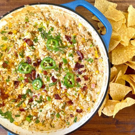 Smoked Street Corn Dip, Smoked Corn Dip, Smoked Street Corn, Corn Dip With Cream Cheese, Best Smoked Turkey, Spicy Corn Dip, Smoked Corn, Blackstone Griddle Recipes, Party Dips Easy