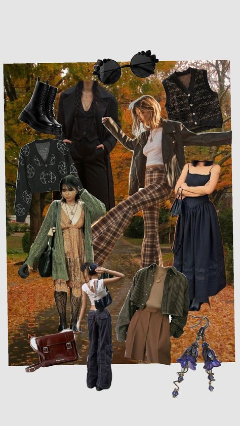 #fallaesthetic #fall #whimsigoth #edgy #outfit #autumn #earthy #darkacademia Fall Goblincore, Whimsigoth Outfits, Goblincore Outfits, Edgy Outfit, Outfit Autumn, Earthy Outfits, Fall 2024, Dark Academia, Fall Outfits