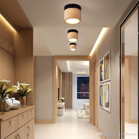 2019 Modern Iron Wooden Ceiling Lamp Nordic Wood Led Ceiling Lights For Living Room Bedroom Stair Corridor Aisle Light Fixtures From Lightfixture, $26.1 | DHgate.Com Stairway Lighting, Wooden Shades, Led Outdoor Wall Lights, Glass Wall Lights, Recessed Ceiling, Hallway Lighting, Led Ceiling Lamp, Wood Shades, Semi Flush Mount Lighting