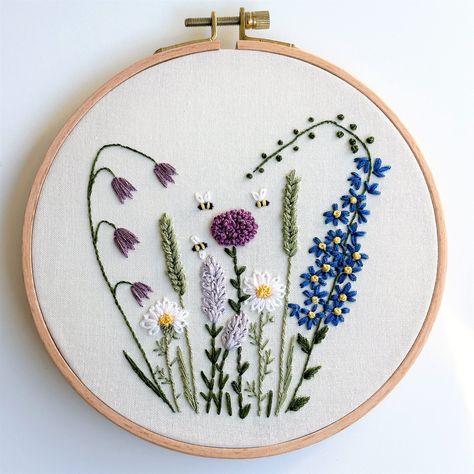 embroidery patterns Wild Flowers Embroidery, Garden Embroidery Designs, Easy Embroidery Flowers, Embroidery Pattern Flowers, Embroidery Wildflowers, Grass Embroidery, Purple Flower Embroidery, Meadow Embroidery, Herb Embroidery