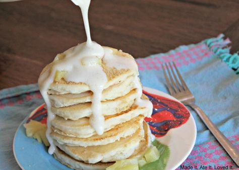 pineapple pancakes with a vanilla buttermilk cream syrup Pineapple Upside Down Pancake Recipe, Pineapple Upside Down Pancakes, Waffle Mix Recipes, Buttermilk Pancake, Buttermilk Pancake Mix, Hot Breakfast, Break Fast, Cinnamon Butter, Pineapple Slices