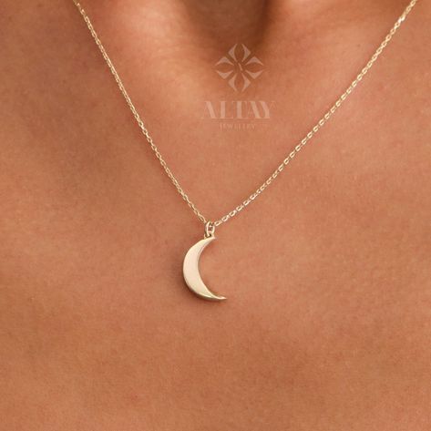 14K Gold Moon Necklace, Crescent Moon Pendant, Gold Moon Charm, Woman Celestial Charm Necklace, Minimalist Jewelry, Dainty Gift For Her Moon Pendant Gold, Cresent Moon Necklace, Necklace Minimalist Jewelry, Gold Moon Necklace, Crescent Moon Pendant, Jewelry Dainty, Gold Moon, Necklace Minimalist, Moon Charm