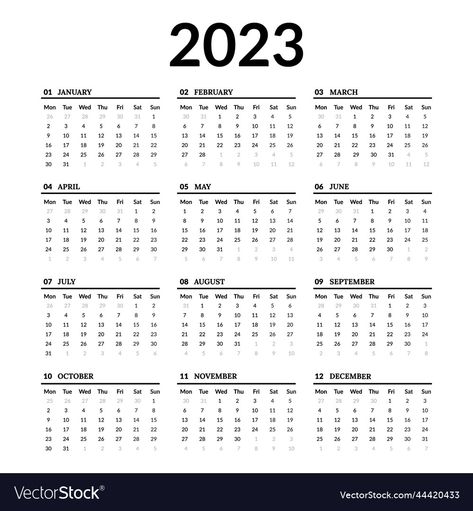 Calendar 2023 Black And White, 2023 Calendar Template, Calendar For 2023, Calendar 2023, 2023 Calendar, Black And White Color, Calendar Design, Template Download, Calendar Template