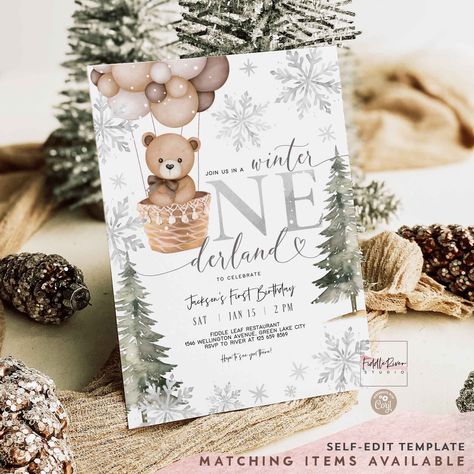 "📌 Age: ONE - First 1st Birthday 📌 Size: 5\"x7\" Front and Back 📌 Self-Edit Template ⚠️ \"Winter ONEderland\" IS NOT EDITABLE⚠️ 📌 After ordering you will receive access link in email. Please ensure your Etsy email is correct. 📌 Template expired in 90 days after purchased 📌 File Types: JPG, PDF 📌 PERSONAL USE ONLY 🔹【 FREE DEMO 】 Try before your buy! https://www.corjl.com/d/H8J57 🔹【 MATCHING ITEMS 】 https://www.etsy.com/shop/FiddleRiverStudio/search?search_query=45V1 🔹【 DETAILS 】 Instant access to edit your template after purchase! This item is a self edit template. No software needed. Personalize this item right in your browser. You may use the Digital file to print as many as needed, including send digitally. 🔹【 HOW IT WORKS 】 * * * * * * * * * * * * * * * * * * * * * * 1. After First Birthday Themes January, Baby Boy First Birthday Ideas Winter, Winter One Year Old Birthday, January First Birthday, Winter Wonderland First Birthday, Winter 1st Birthday Party Boy, Beary First Birthday, Winter First Birthday Themes, Winter Baby Birthday Party