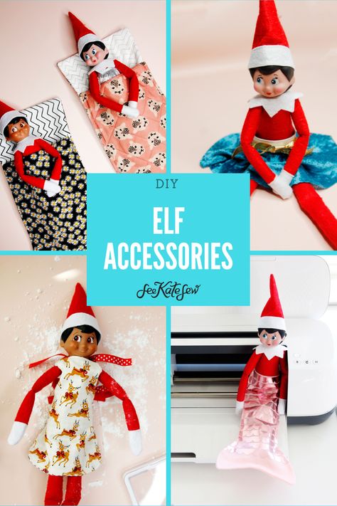 5 fun things to make for your elf on the shelf - see kate sew Easy Diy Elf On The Shelf Clothes, Diy Clothes For Elf On The Shelf, Diy Elf Clothes On The Shelf, Elf On The Shelf Diy Costume, Elf On The Shelf Patterns Free Printable, Diy Elf On The Shelf Costume, Elf On The Shelf Diy Clothes, Diy Elf Clothes, Elf On The Shelf Clothes Diy