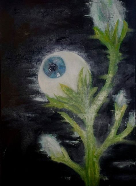 Oil Spill Art, Eyeball Plant, Plant Oil Painting, Grinch Tattoo, Spill Art, Illusion Tattoo, Surreal Art Painting, Creepy Paintings, Optical Illusion Tattoos