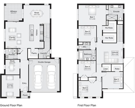 Parkhill 34 || Floor Plan - 311.50sqm, 11.30m width, 17.60m depth || Clarendon Homes 30 Sqm Floor Plan, 60 Sqm House Design, Clarendon Homes, 3 Storey House, Castle Plans, 5 Bedroom House Plans, Free House Plans, Small House Floor Plans, Gorgeous Houses