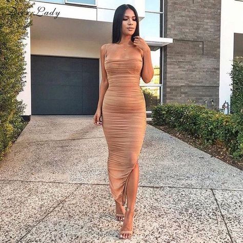 Pinterest: seanabeauty ✾✾✾ Nude Dress Outfit, Beige Bodycon Dress, Ibiza Dress, Outfit Night, Tan Dress, Nude Dress, Mesh Maxi Dress, Bodycon Maxi Dresses, Beauty Dress