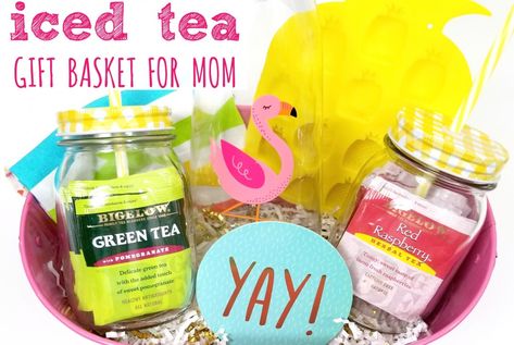 Iced tea gift basket Iced Tea Gift Basket, Burger Bar Party, Tea Gift Basket, Gift Basket For Mom, Basket For Mom, Tea Basket, Gift Ideas For Moms, Homemade Brunch, Tyson Foods