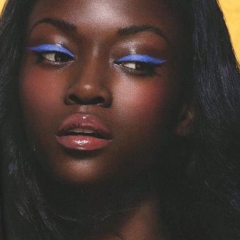 Blue Eyeliner, Blue Eyeshadow, African American, Eyeliner, A Woman, Skin, Makeup, Hair, Blue