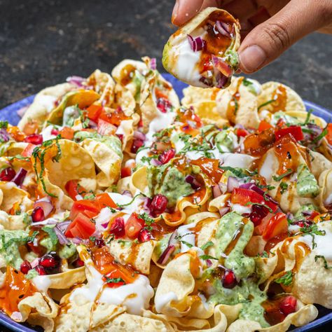 MOB Kitchen — Poppadom Nachos Chaat Vegetarian Sausages, Tamarind Sauce, Potato Roll, Bbc Food, Green Chutney, Roast Potatoes, Chaat Masala, Crispy Potatoes, Sunday Roast