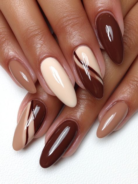 #nailtrends #nailart #naildesigns #nailinspiration #nailsofinstagram #nailfashion #nailgoals #nailpolish #nailaddict #naillove #nailstyle #nailswag #nailobsessed #nailcommunity #nailenvy Brown French Manicure Almond, Cocoa Nails Design, Brown Almond Nails For Fall, Oval Nails Autumn, Brown Manicure, Fall Nail Art Ideas, Brown Nails Design, Fancy Nails Designs, Cute Gel Nails