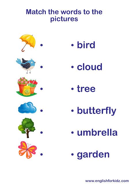 ESL spring vocabulary worksheet - matching pictures to words Word And Picture Matching, Spring Vocabulary Preschool, Match Word With Picture Worksheet, Matching Words To Pictures Worksheets, Grade R Worksheets, Spring Worksheets, Kindergarten Vocabulary, Rhyming Words Worksheets, Spring Vocabulary