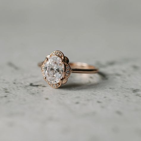 Oval Accented 14K Rose Gold Engagement Ring - Baraka Gems 3 Stone Engagement Rings Oval Center, Engagement Ring Detailed Band, Champagne Sapphire Ring, Grandmas Wedding Ring, Oval Engagement Ring Antique, Gold Vintage Rings Antiques, Oval Accent Ring, Asian Engagement Ring, Alternative Gemstone Engagement Rings