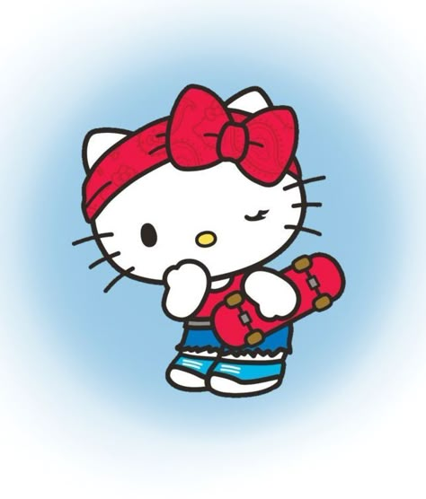 Skater Hello Kitty Pfp, Hello Kitty On A Skateboard, Cute Drawings Hello Kitty, Hello Kitty Skateboarding, Hello Kitty Skateboard, Skater Drawing, Holding A Skateboard, Skater Hello Kitty, 헬로키티 배경화면