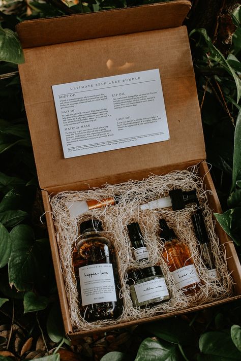 | Organic & Wildcrafted Bodycare Rituals Self Care Gift Box Ideas, Skincare Packaging Ideas, Hair Product Packaging, Herbal Photography, Lash Oil, Body Oil Packaging, Herbal Gifts, Matcha Mask, Bath Products Packaging