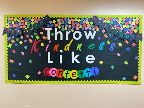 Confetti Kindness Bulletin board. #schoolbulletinboards #covidbulletinboard #confettibulletinboard #kindnessbulletinboard #confetti #kindness Act Of Kindness Bulletin Board Ideas, Throw Kindness Around Like Confetti Bulletin Board, Color The World With Kindness Bulletin Board, You Belong Bulletin Board Ideas, Confetti Bulletin Board Ideas, Throw Kindness Like Confetti Bulletin, Sprinkle Kindness Bulletin Board, Spread Kindness Like Confetti, Kindness Bulletin Board Elementary