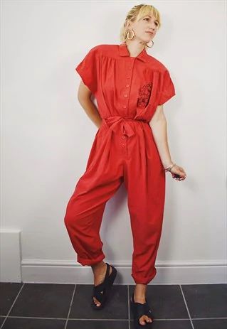 Vintage 80s Boilersuit Jumpsuit Red Block Colour | HappyDais | ASOS Marketplace Caesar Costume, 80s Jumpsuit, 80s Look, Outfit Essentials, Colorful Jumpsuit, Suit Jumpsuit, Jumpsuits Women, Balloon Pants, 80s Vibes