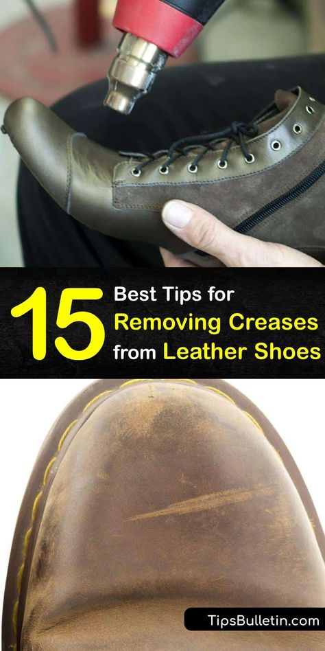 Are you ready to prevent shoe creasing with these tips for proper leather shoe care? Learn all about leather oil, leather conditioner, shoe polish, and how to use a cedar shoe tree. Preserve your favorite dress shoes for years to come with this amazing information. #remove #creases #leather #shoes How To Clean Leather Shoes, Cleaning Leather Boots, How To Soften Leather, Leather Conditioner Diy, Cleaning Shoes, Cleaning Leather, Leather Shoe Care, Shoe Hacks, Shoe Cleaning