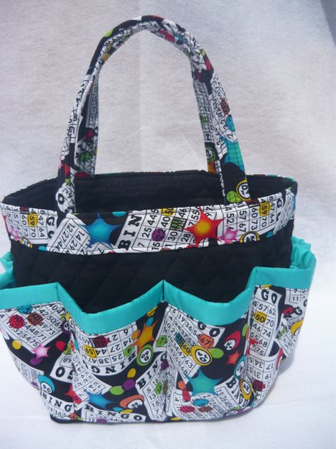 Bingo print bag great for craft and makeup  by sewtrendyrose, $25.00 Bingo Bag Pattern, Tote Bag Patterns To Sew, Bingo Bags, Tote Bag Patterns, Bingo Bag, Apron Pattern Free, Sewing Tutorials Bags, Sewing Room Inspiration, Quilt Sewing Patterns