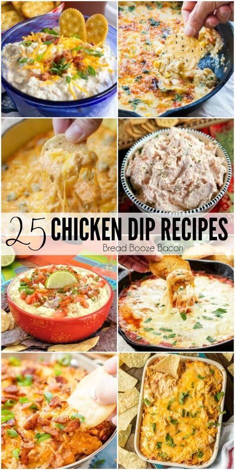 Get your party started with 25 Chicken Dip Recipes that will wow your crowd and have everyone coming back for seconds and thirds! Chicken Dip Recipes, Recipes Dips, Bread Booze Bacon, Diy Healthy Snacks, Chicken Dip Recipe, Diy Easy Recipes, Chicken Appetizers, Fresh Salad Recipes, Diy Desserts