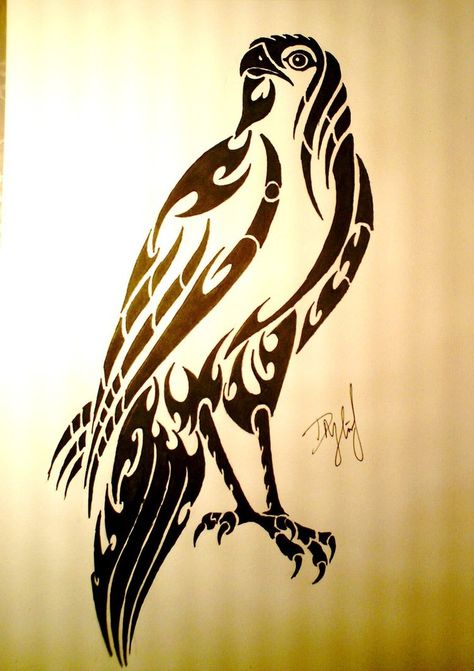 Tribal Hawk by !My-World-Order Bird Of Prey Tattoo, Falcon Tattoo, Hawk Tattoo, Raven Tattoo, Celtic Tattoos, Wood Burning Patterns, Skull Tattoos, Stencil Art, Sleeve Tattoo