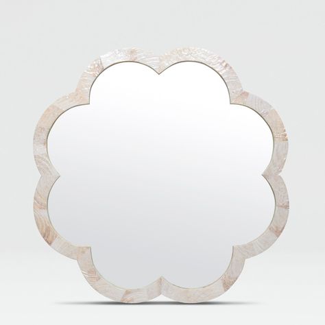 Made Goods Fiona Mirror in Kabibe Shell | Round | Mirrors | Wall | Candelabra, Inc. Types Of Shells, Shell Mirror, Flower Mirror, Cool Mirrors, Mirror Wall Bathroom, Bedroom Mirror, Hammered Metal, Round Mirrors, Mirror Wall Decor