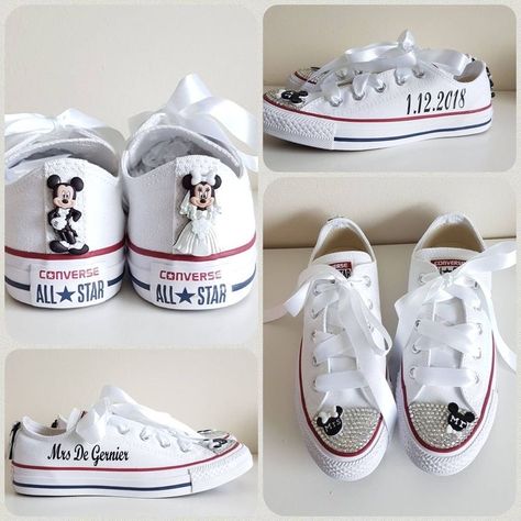 Customised Converse, Disney Wedding Decorations, Disney Wedding Dress, Dresses With Sneakers, Disney Wedding Shoes, Bridal Footwear, Disney Bachelorette, Custom Wedding Shoes, Disney Inspired Wedding